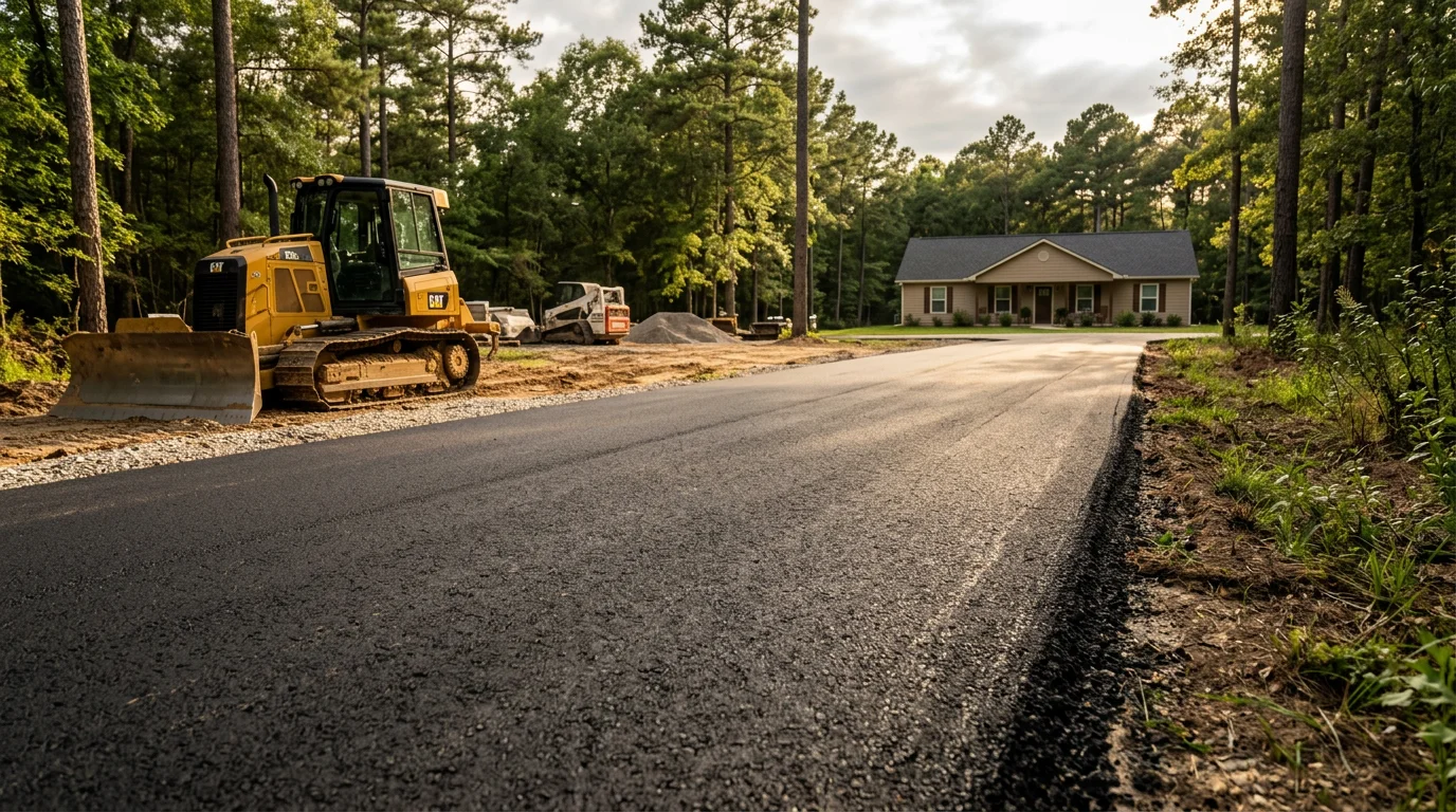 Graded driveway and road construction site in New Waverly, Texas
